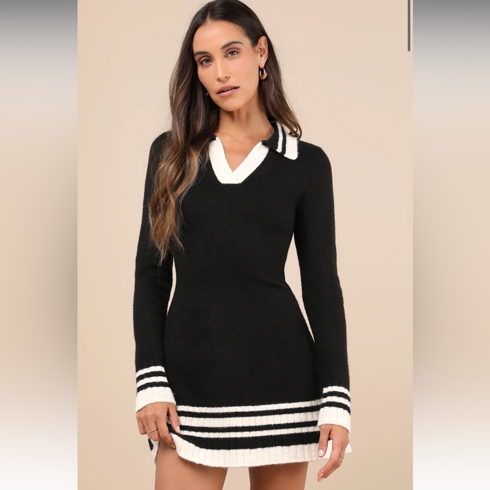 NWT Lulu’s black and ivory mini sweater dress